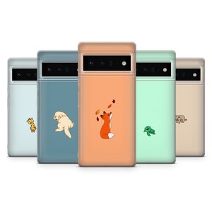 Cute Animal Phone Case Kawaii Pet Simple Cover for Google Pixel 10, 9Pro, 8A, 7Pro, 6, Samsung Galaxy S25+, S24Fe, S23, A25, A16, iPhone 17