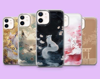 Japanese Fox Phone Case Yokai Art Kitsune Cover for iPhone 17, 16, 16Pro, 15, 14, 13, 12, Samsung S25, S24, S23, A56, A16, Pixel 10, 10Pro