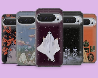 Ghost Phone Case Cute Scary Spooky Cover for Google Pixel 10Pro, 9Pro, 8A, 7Pro, 6A, Samsung Galaxy S25, S24Fe, S23, A25, A16, iPhone 17, 16