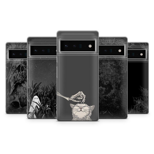 Coque de portable gothique Death Skull Gothic Emo Cover pour Google Pixel 8A, 8Pro, 7Pro, 7A, 6A, Samsung Galaxy S24, S23Fe, A25, A15, A54, iPhone 15, 14