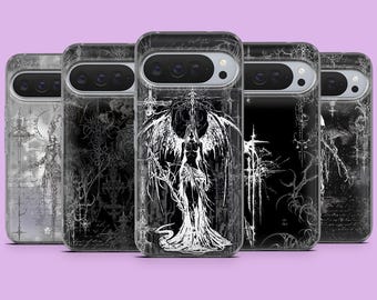 Cyber Gothic Phone Case Black Emo Alternative Cover for Google Pixel 10, 10Pro XL, 9A, 8A, 7, Samsung S25, S24, S23, A16, A25, A55,iPhone 17