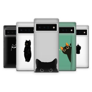 Custodia per telefono con gatto nero, meme, divertente, per Google Pixel 9, 9Pro, 8, 8A, 7Pro, 6A, Samsung Galaxy S25, S24Fe, S23, A25, A55, iPhone 16e