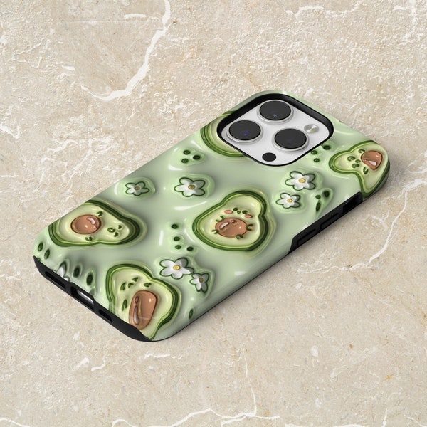 Tough Cute Avocado Phone Case Kawaii Food Cover for iPhone 15, 14, 13, 12, 11, Google Pixel 8, 8Pro, 7A, 6A, Samsung S24Ultra, S23, S22, A54