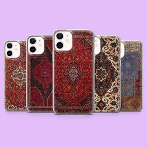 Persian Rug Phone Case Red Print Antique Carpet Cover for iPhone 16, 15, 14, 13, 12, Samsung S25, S24, S23FE, S22, A16, A55, A25, Pixel 9Pro