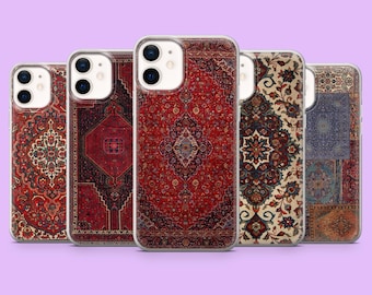 Persian Rug Phone Case Red Print Antique Carpet Cover for iPhone 17Pro, 16, 15Pro, 14, 13, 12, Samsung S25, S24Fe, S23, S22, A16, Pixel 10