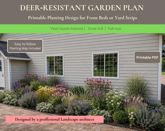 Landscape design – Deer Resistant Garden Plan – Full Sun, Pollinator Friendly (PDF Download)