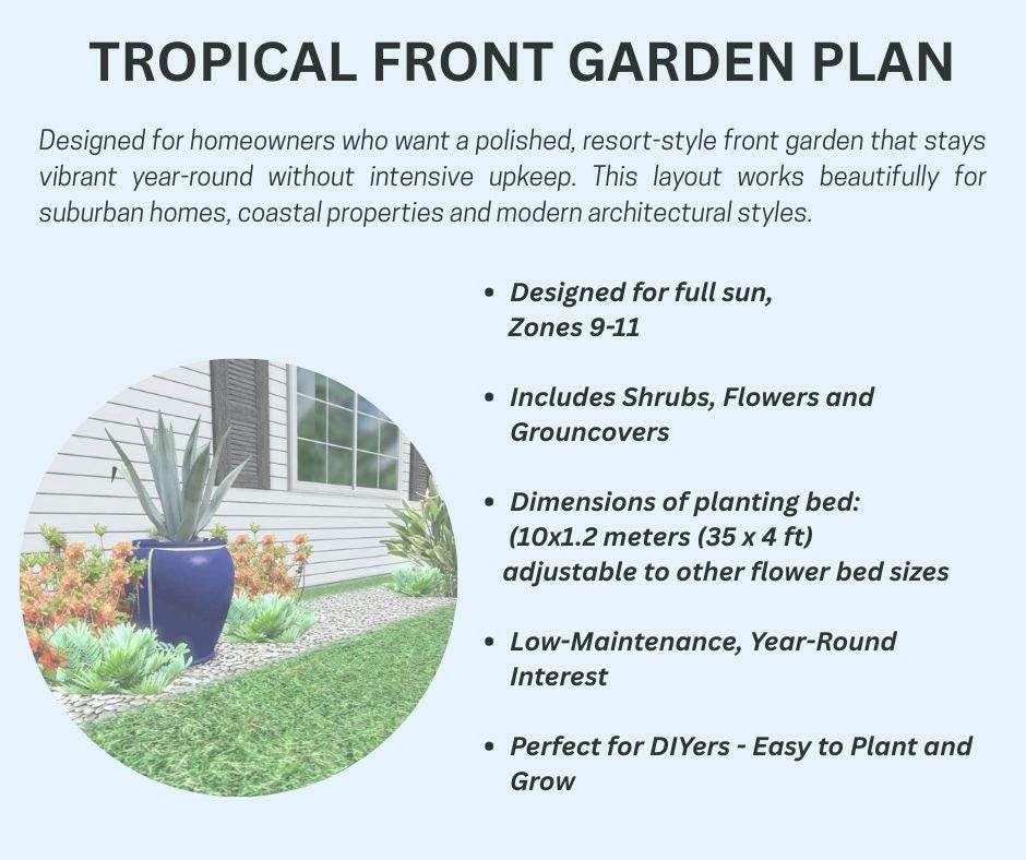 Tropical Front Yard Garden Plan • Zone 9-11, Full Sun (PDF) - Etsy