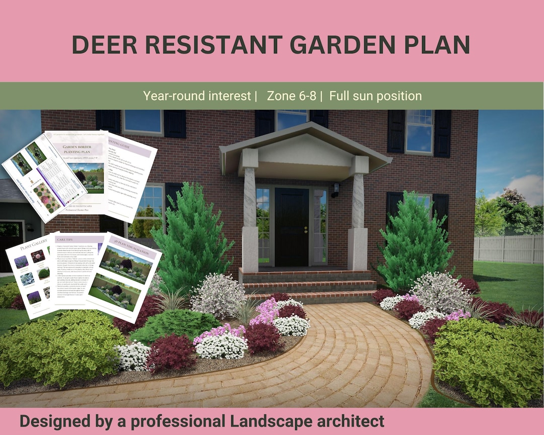 Deer Resistant Front Yard Garden Plan | Modern Full Sun Landscape ...