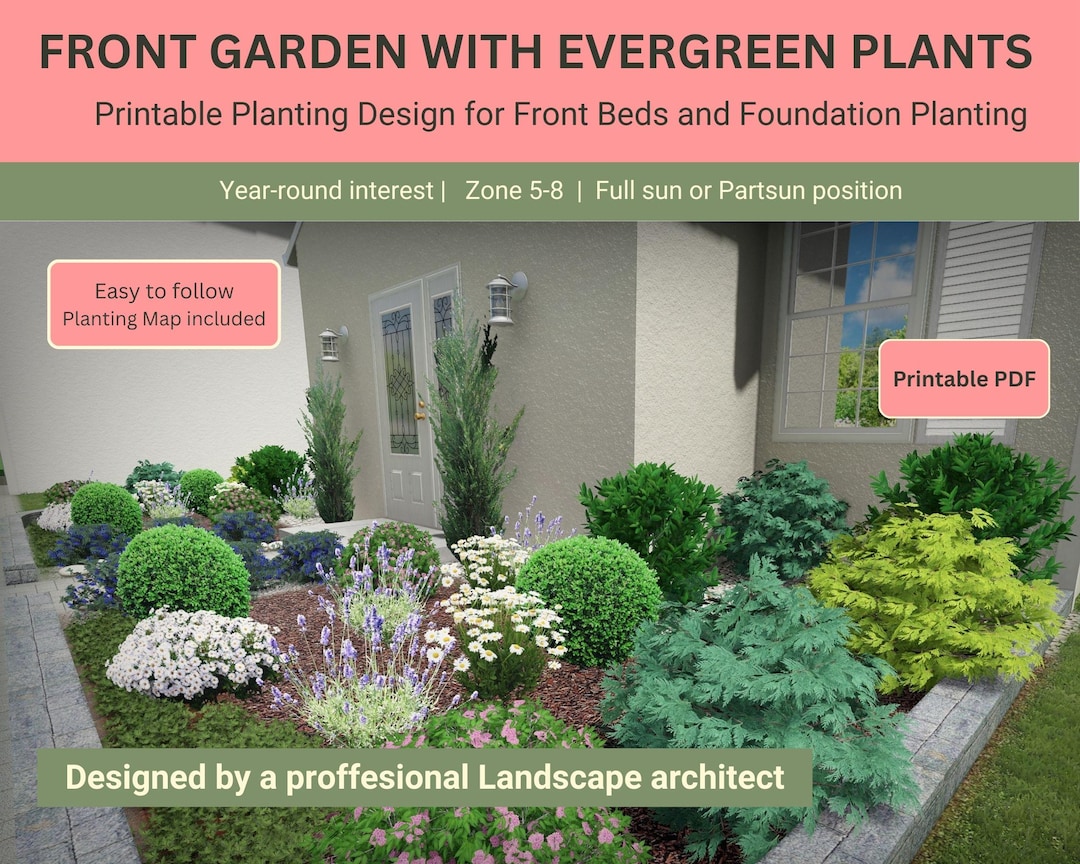 Low Maintenance Front Yard Garden Plan, Zones 5-8 (PDF Pattern) - Etsy