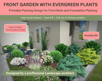 Plano de jardim frontal de baixa manutenção, zonas 5-8 (modelo em PDF)