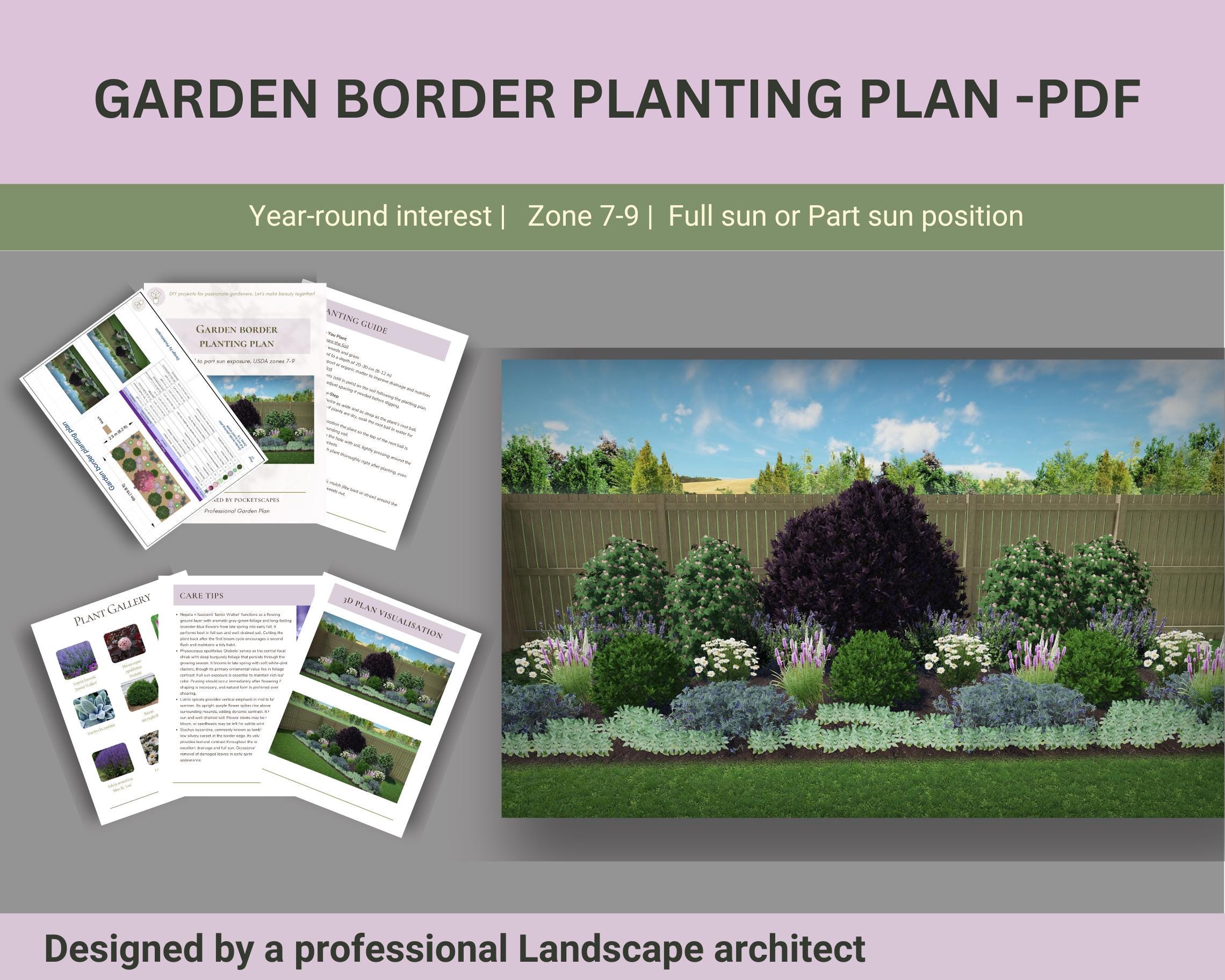 Full Sun Garden Border Planting Plan (zones 7-9) (PDF Download) - Etsy