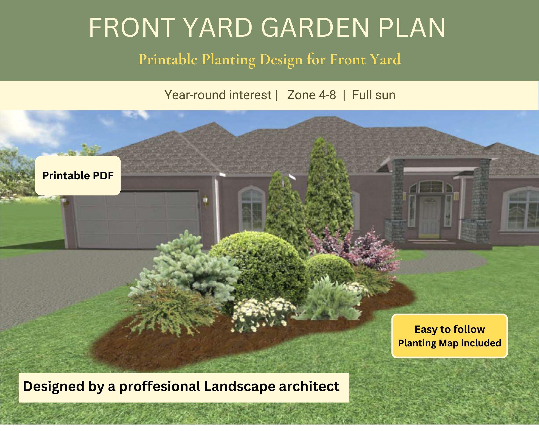Front Yard Garden Plan: DIY Planting Design (zones 5-8) (digital ...