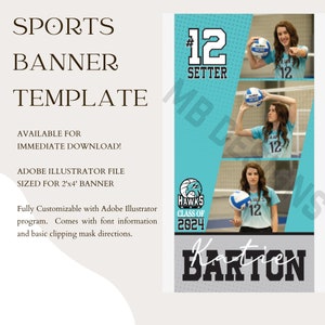 Senior Sports Banner 2&#39;x4&#39; | Photo Collage Template | Digital Template File | Adobe Illustrator Template Customizable Graduation Sports 2x4&#39;