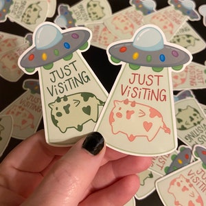 Cow Abduction Sticker | &quot;Just Visiting&quot;