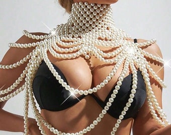 Faux Pearl Body Chain | Festival Jewelry | Wedding Shoulder Chain | Body Jewelry