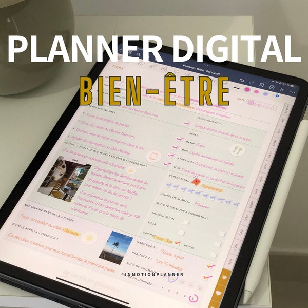 Planner digital Journalier Bien-être non daté | Agenda numérique en français | Journal digital | iPad, Tablette planner | Agenda digital