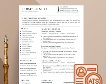 ATS Resume Template | Professional CV & Cover Letter | Modern Resume for Job Application | Editable Canva, Word , Google Docs and İpages
