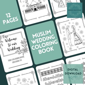 Muslim Wedding Coloring Book, Digital Download, 12 Easy Coloring Pages for Kids