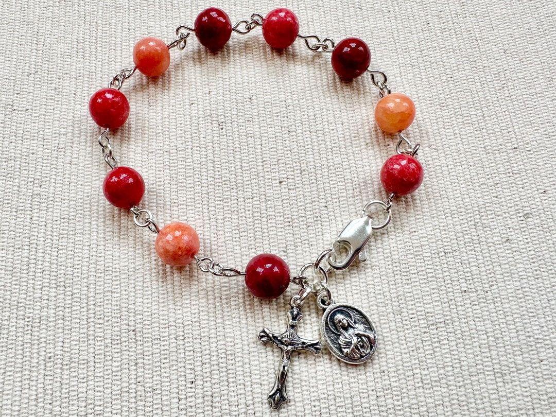 Immaculate Heart of Mary Warm Colors Handmade Catholic Rosary Bracelet ...
