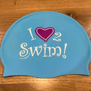 I Heart 2 Swim Blue Silicone Swim Cap