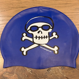 Blue Skull and Cross Bones Silicone Swim Cap