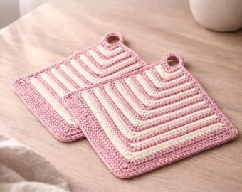 Crochet Potholder Pattern – Striped Dishcloth with Chevron Texture (PDF Digital Download)