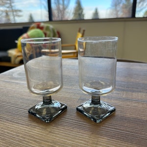 Set of 2 1970s Rosenthal Linear Sherry Glass w/ Smokey Grey Square Base / Vintage Drinkware