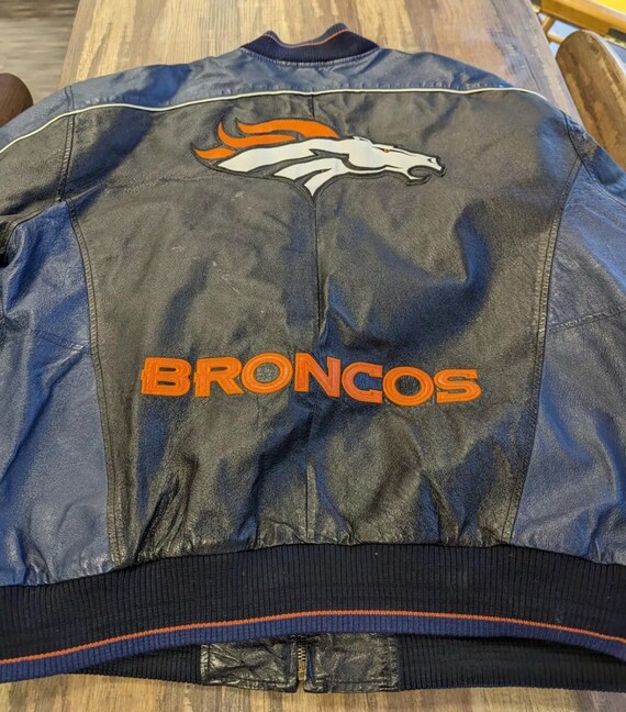 Vintage 90s Denver Broncos Leather Jacket Coat By… - image 1