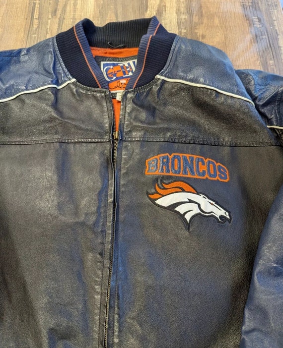 Vintage 90s Denver Broncos Leather Jacket Coat By… - image 3