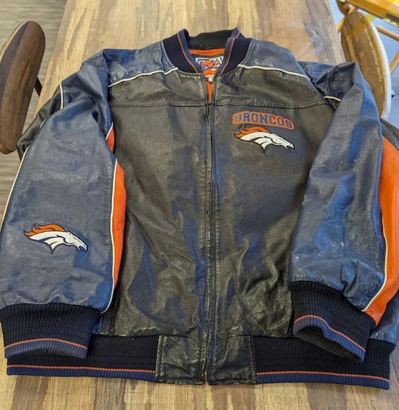 Vintage 90s Denver Broncos Leather Jacket Coat By… - image 2