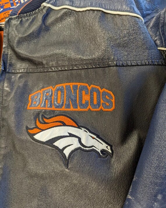 Vintage 90s Denver Broncos Leather Jacket Coat By… - image 5