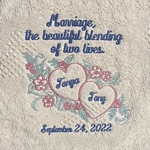 Afghan Personalized Marriage Wedding Embroidery 48&quot; x 60&quot; Heart Cream Throw Blanket - Marriage the beautiful blending of two lives