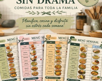 Menú Semanal Familiar PDF | 4 Semanas + Lista de la Compra | Planificador de Comidas Fácil | Weekly Meal Planner | Descarga Instantánea