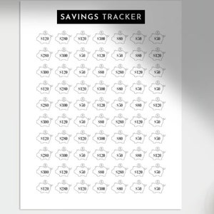 以下が含まれることがあります： ドルの金額が記載された貯金箱のグリッドを持つ、印刷可能な貯金トラッカー。各貯金箱には、5ドル、50ドル、80ドル、120ドル、280ドル、300ドルの金額が記載されています。この印刷可能なトラッカーを使用して、貯蓄目標を追跡しましょう。
