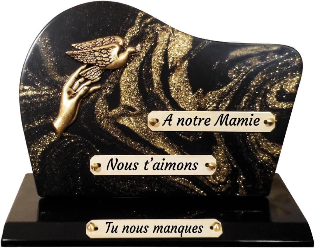 Plaque Funéraire Main et Colombes Plaque Mortuaire avec Bronze Plaque