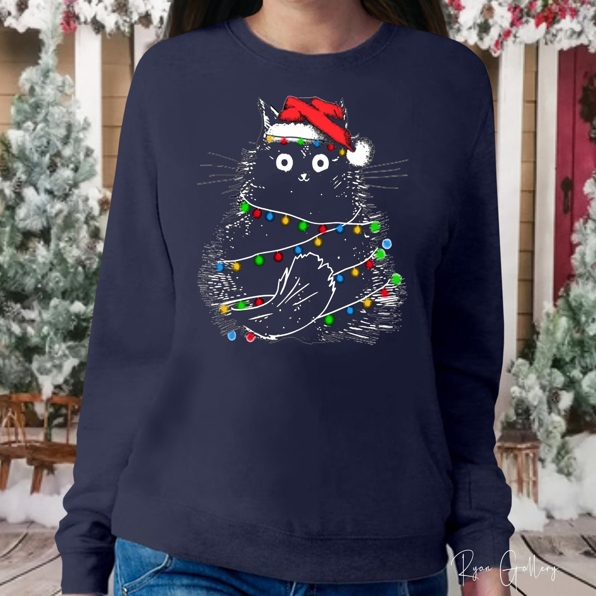 Hat Lights - Xmas Presents Sweatshirt Cats Fluffy With Christmas Jumper, Christmas Santa Christmas Fluffy Cute Gifts Etsy Cats Sweatshirt, Family