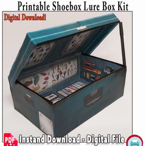 Papier Handwerk Angelgerät Box, druckbare Schuhkarton Köder Box Vorlage, DIY Angeln Papa Geschenkbox, Schneidevorlage für Angelhandwerk Projekt