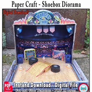 Diorama de papel de Monster Truck, crea el tuyo propio: juego de Monster Truck en 3D, estadio de Monster Truck estadounidense, juego de simulación de autos, kit imprimible para hacerlo tú mismo