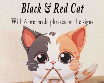 Papercraft Valentine's Day Cat Template, Kitten Craft 3D Model, Printable set, Black and Red Cat, Cut and Paste Craft, Cute Cat Ornaments