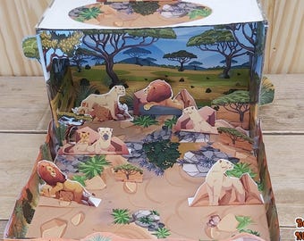 Lions on the Savanna – Printable Shoebox Diorama Kit | 3D Paper Craft Habitat for Kids, DIY Lion Diorama for School Projects & Homeschooling