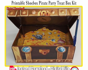 Plantilla de caja de regalo de cofre del tesoro pirata: regalo para fiesta DIY (descarga digital)