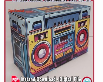 3D Paper Boombox Favor Box Template, Printable Ghetto Blaster (PDF)