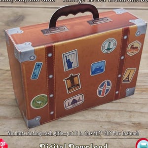 Caja de regalo fácil y divertida para hacer tú mismo, regalos en efectivo y tarjetas de regalo, caja de regalo con dinero para hacer tú mismo, caja de regalo con dinero en efectivo de papel, maleta de viaje vintage de papel, maleta para hacer tú mismo
