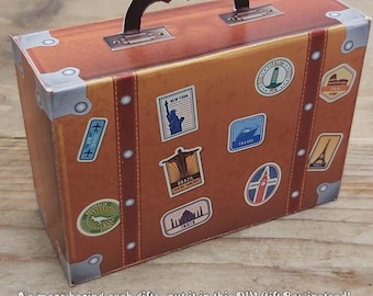Pudełko na prezent w formie walizki z papieru DIY: motyw podróży w stylu vintage (do pobrania w wersji cyfrowej)