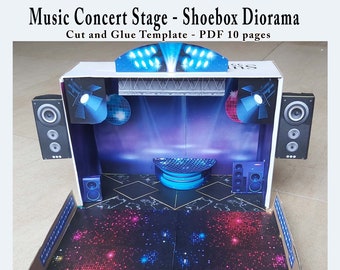 Music Concert Stage Shoebox Diorama, Create your own Theater, Cut and assembly Stage kit including miniature boxes, Printable PDF Podium