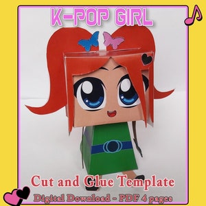 Modello ragazza K-pop artigianale di carta, vestire ragazza anime, set stampabile di rock band, giocattolo di carta coreano, bambola Manga artigianale di carta low poly Pepakura 3D