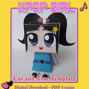 Plantilla de chica Kpop de Papercraft, muñeca manga artesanal de papel Low Poly, vestir chica anime, conjunto de banda de rock imprimible, juguete de papel coreano, Pepakura 3D