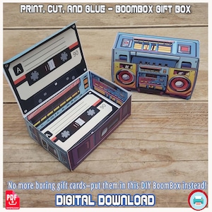Caja de regalo fácil y divertida para hacer regalos en efectivo y tarjetas de regalo, caja de regalo con dinero hecha a mano, caja de regalo con dinero en efectivo de papel, mini boombox, ghetto blaster, estilo retro