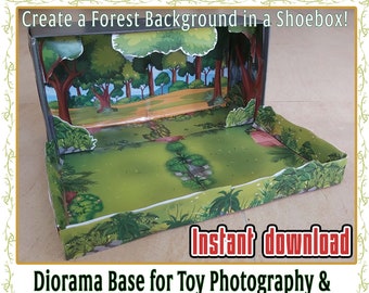 Forest Diorama for Stop Motion Animation and Toy Photography, 3D Paper craft Background and Base, Printable Paper Toy Instant PDF Download