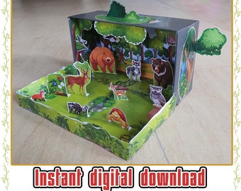 Printable Shoebox Diorama kit. Create a Forest Habitat. Paper craft for kids. Printable Paper Theater Templates, Natural Object Lessons